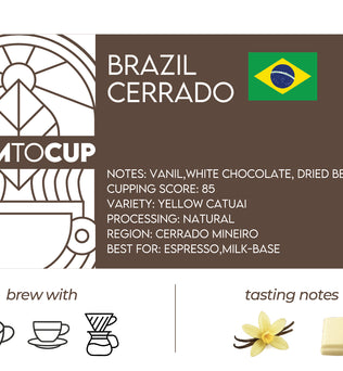Brazil Cerrado whole beans closeup — natural process, medium roast