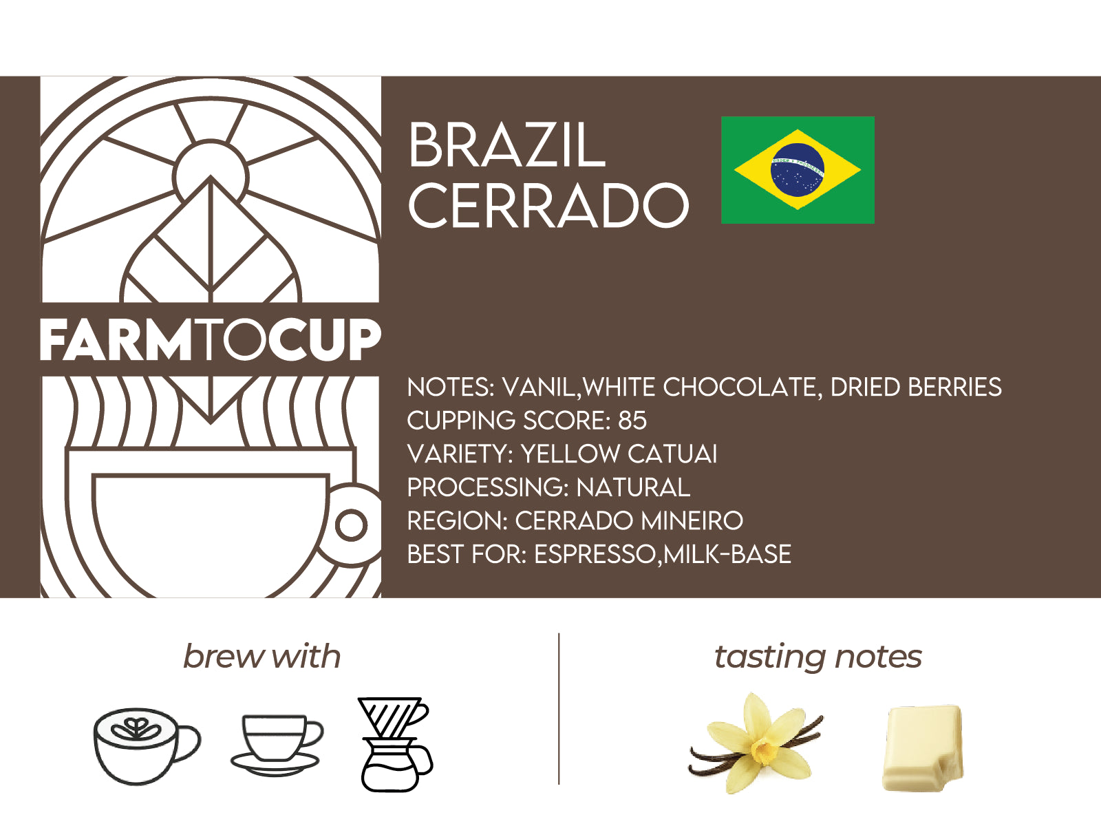 Brazil Cerrado whole beans closeup — natural process, medium roast