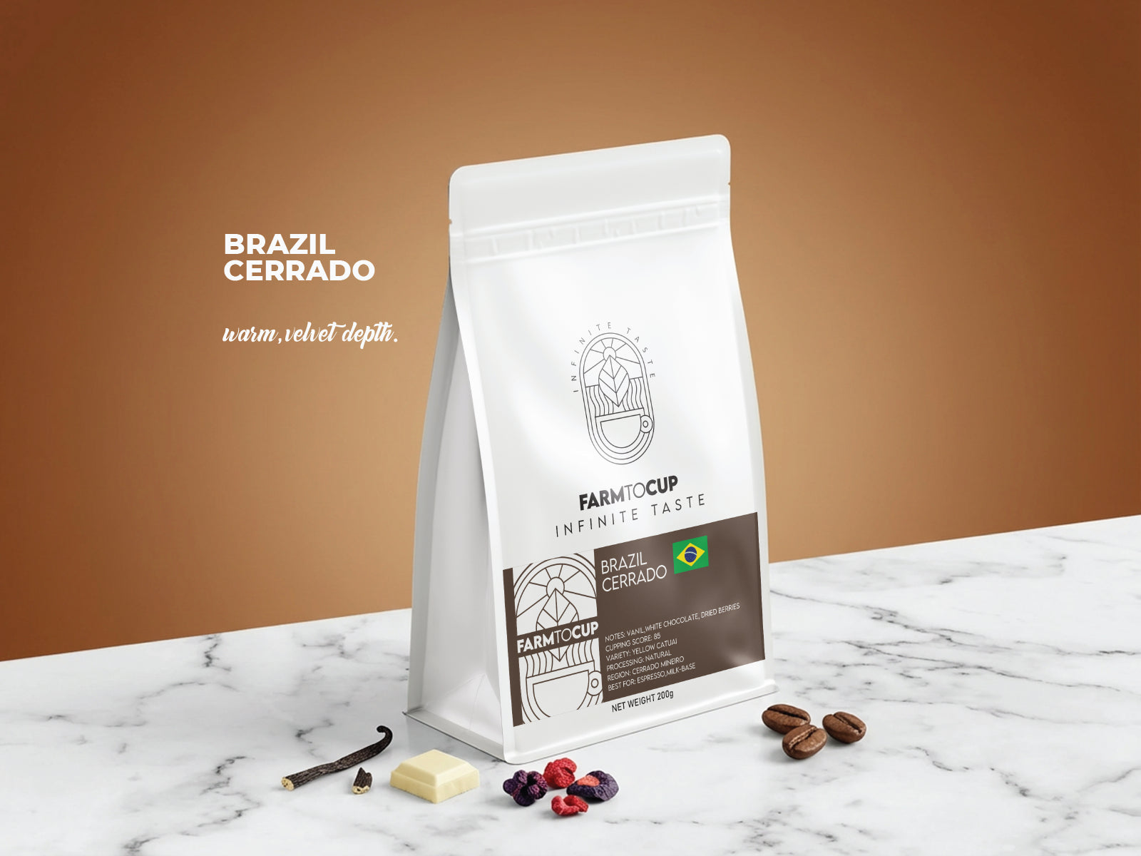 Brazil Cerrado coffee bag back view — Yellow Catuai, Cerrado Mineiro