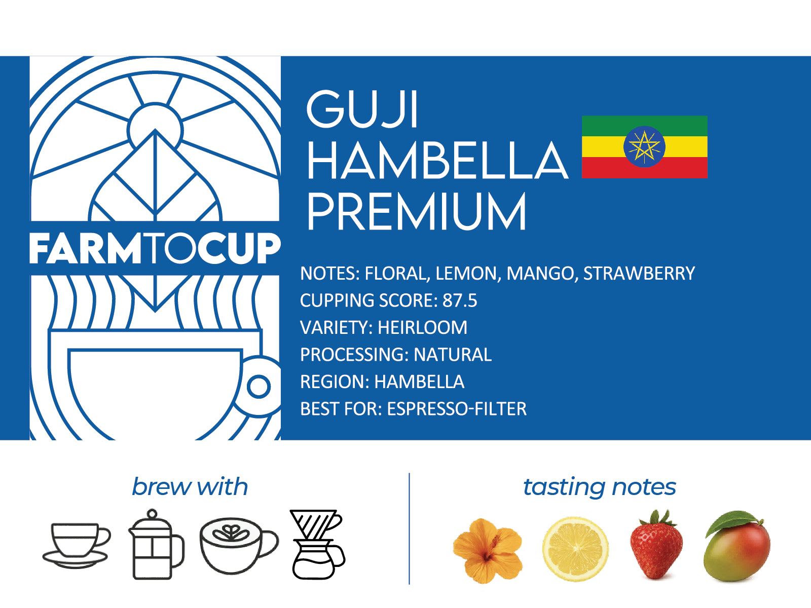 Ethiopia Guji Hambella Premium bag back view — Heirloom variety, natural process