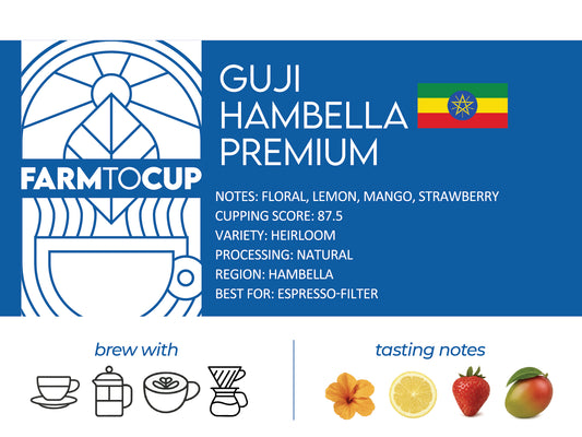 Ethiopia Guji Hambella Premium bag back view — Heirloom variety, natural process