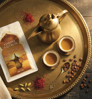 Shorouq Qahwa bag back view — saffron and cardamom, light roast Arabic coffee