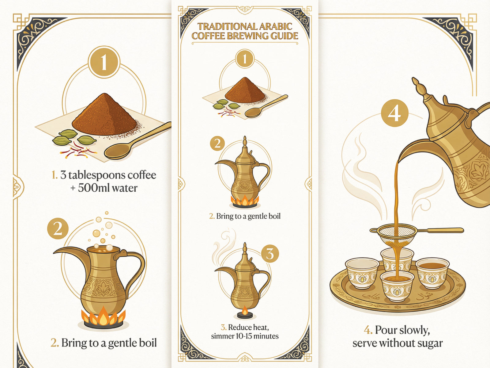 Shorouq Arabic Qahwa prepared in dallah — premium Gulf qahwa with saffron