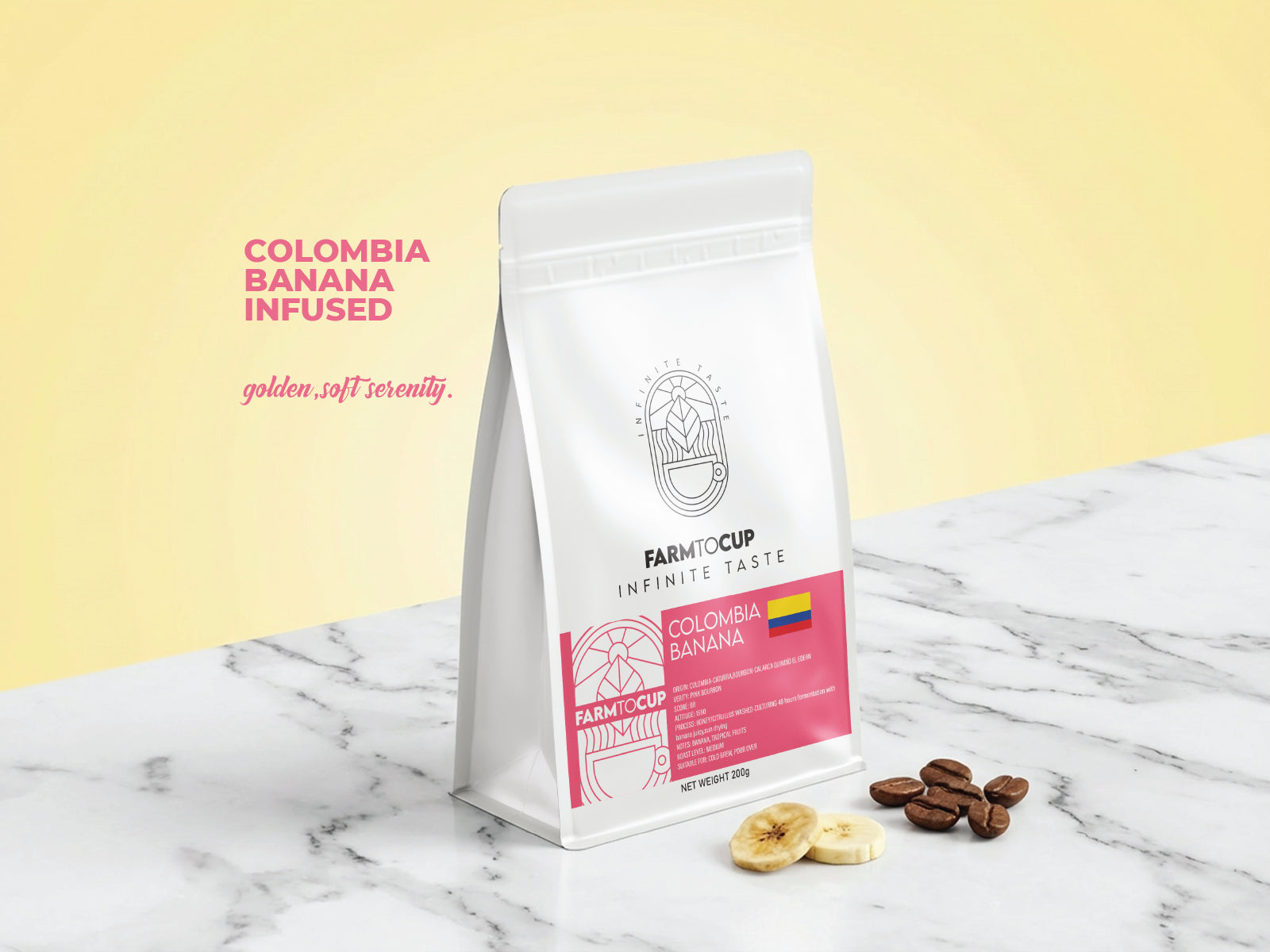 Colombia Banana coffee beans — honey-washed, sun dried at 1560m