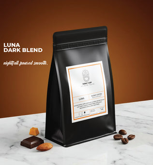 Luna dark roast coffee blend — dark chocolate, almond, smooth and full-bodied
